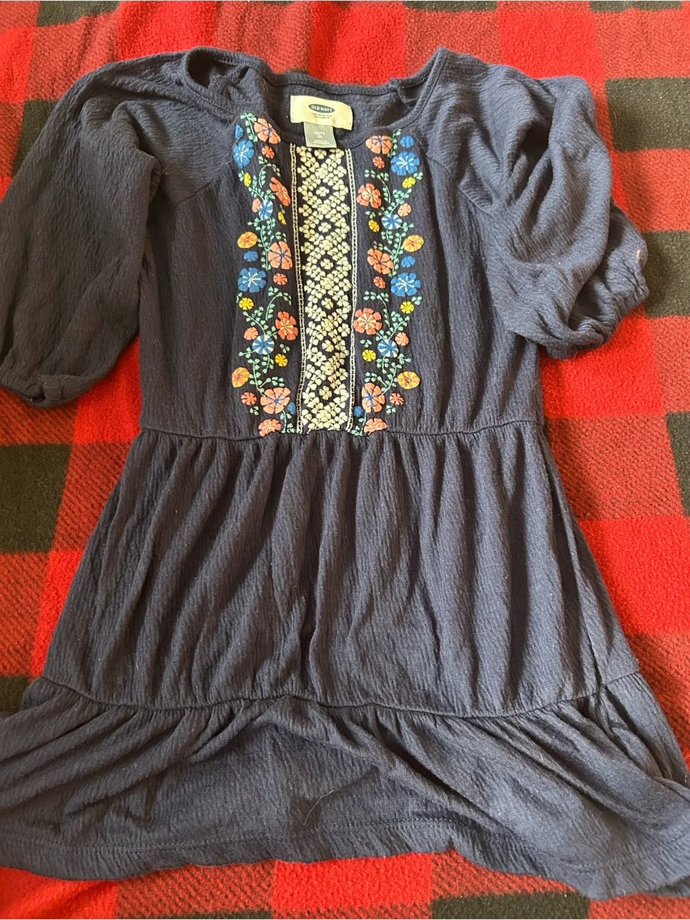 Gymboree Navy Dress with Multicolor Floral Embroidery